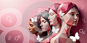 International Women\'s Day pink background. Women and beauty in each race are unique under the concept of simple sweetness.