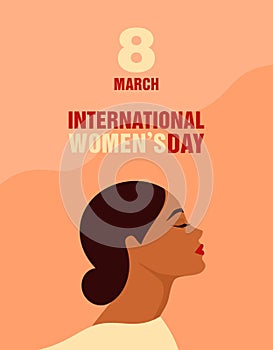 International Women\'s Day poster. Profile portrait of a beautiful woman with closed eyes