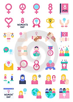 International Women`s Day related flat icon set