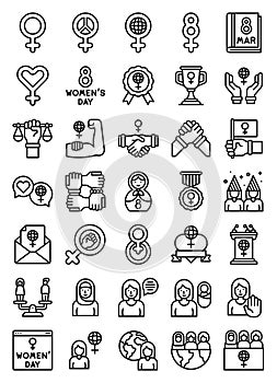 International Women`s Day related line icon set