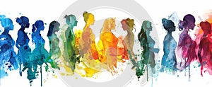 International Women's Day Spectrum of Women in Watercolor Silhouettes