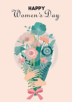 International Women`s Day. Vector illustration with bouquet of flowers. Beautiful template. Can be used for banner, poster, card,