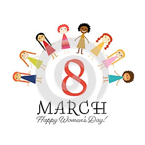 International Women s Day. Vector illustration with cute women for your design card, poster, flyer and other. Female