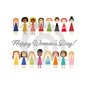 International Women s Day. Vector illustration with cute women for your design card, poster, flyer and other. Female
