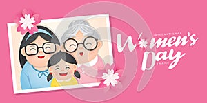 International Women`s Day vector illustration with diverse group of women of different age, race and outfits.