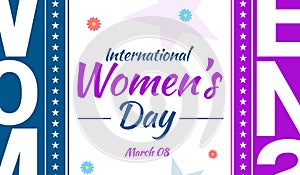 International Women\'s Day wallpaper with Typography and shapes, March 8 is celebrated as Women\'s Day