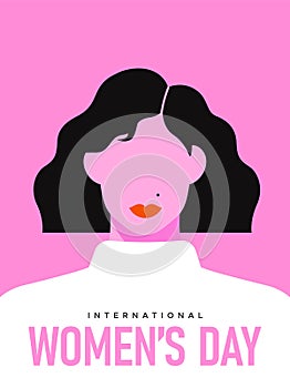 International women\'s day young woman face card