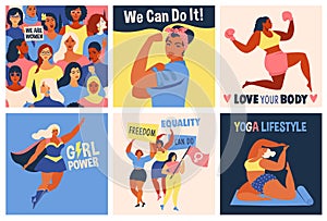 International Womens Day. We Can Do It poster. Strong girl. Symbol of female power, woman rights, protest, feminism