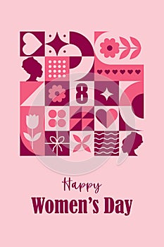 International womens day card. Abstract background for 8 march. Modern neo geometric pattern. Vector illustration in