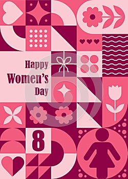 International womens day card. Abstract background for 8 march. Modern neo geometric pattern. Vector illustration in