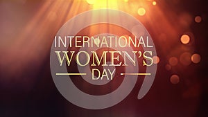 International Womens Day golden text with orange optical flares