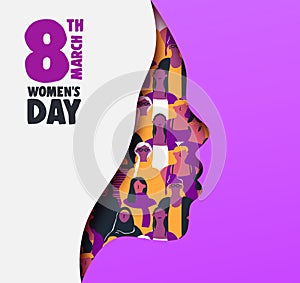International womens day paper cut woman profile card design