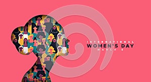 International womenâ€™s day paper cut woman silhouette card