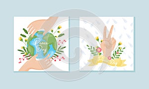 International World Peace Day Greeting Card Design Vector Set