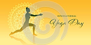 International yoga day banner design with silhouette of female in yoga pose