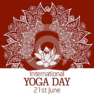 International Yoga day illustration with a beautiful mandala and lotus flower.