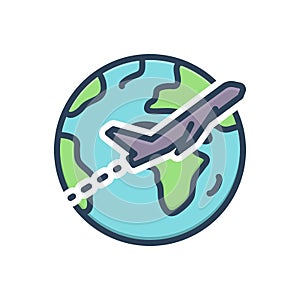 Color illustration icon for Internationally, travel and plane photo
