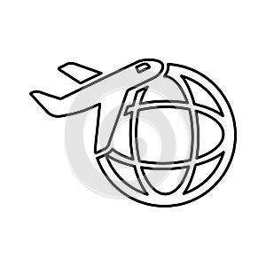 Internationally, transportation, travel, air, plane, transport line icon. Outline vector.