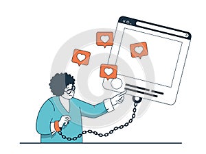 Internet addiction concept with character situation. Vector illustration