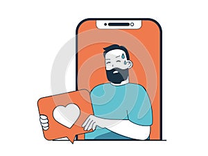 Internet addiction concept with character situation. Vector illustration