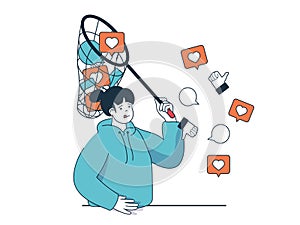 Internet addiction concept with character situation. Vector illustration