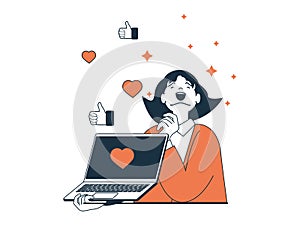 Internet addiction concept with character situation. Vector illustration