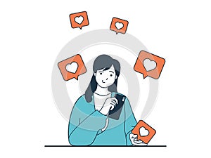 Internet addiction concept with character situation. Vector illustration