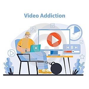 Internet addiction concept. Flat vector illustration.