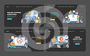 Internet addiction concept. Flat vector illustration.
