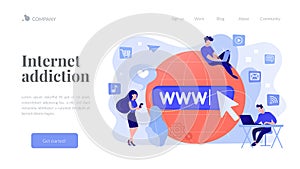 Internet addiction concept landing page.