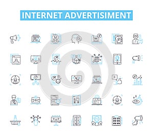 Internet advertisiment linear icons set. Banner, Click, Conversion, Cost, CPM, CPC, CPA line vector and concept signs photo