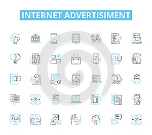 Internet advertisiment linear icons set. Banner, Click, Conversion, Cost, CPM, CPC, CPA line vector and concept signs photo
