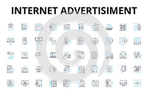 Internet advertisiment linear icons set. Banner, Click, Conversion, Cost, CPM, CPC, CPA vector symbols and line concept photo