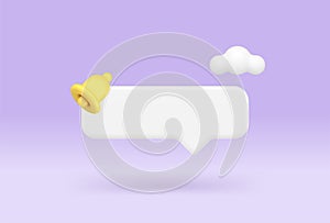 Internet alert notification quick tips empty bar speech bubble ring bell 3d icon realistic vector