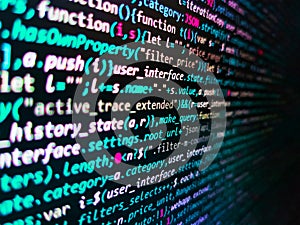 Internet app development and design. Background of software developer script. Lines of code of a software with several colors. SEO