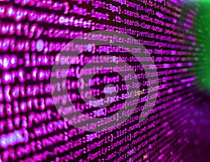 Internet app development and design. Lots of digits on the computer screen. Programming code abstract screen of software developer