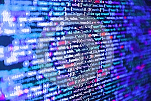 Internet app development and design. RNN Neural Network source code. Shallow Depth of Field effect. Coding programmer abstract