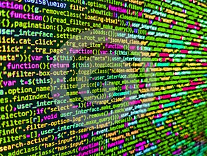 Internet app development and design. Web developer programmer monitor screen display. Computer program preview. Application web