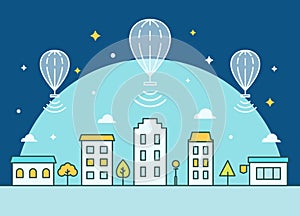 Internet Balloons Floating above the Town. Providing Internet Access Illustration