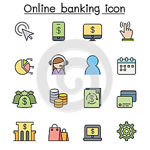 Internet banking color line icon set