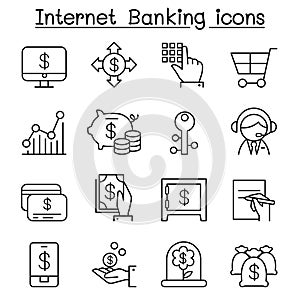 Internet banking icon set in thin line style