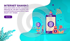 Internet banking illustration concept with character. Template for, banner, presentation, social media, poster, advertising,