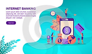 Internet banking illustration concept with character. Template for, banner, presentation, social media, poster, advertising,