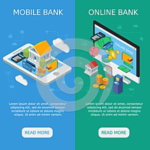 Internet Banking Isometric Vertical Banners