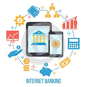 Internet banking, money transfer, financial transaction concept.