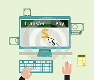 Internet banking transfer and pay billing concept. flat design.