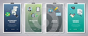 Internet banner set of accountancy, tax and startup icons