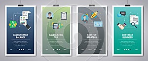 Internet banner set of accountancy, tax and startup icons photo