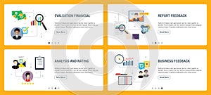 Internet banner set of evaluation, analysis, rating  and feedback in business icons