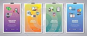 Internet banner set of evaluation, analysis, rating  and feedback in business icons